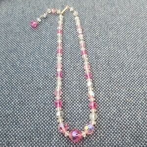 Vtg. Pink and White AB Crystal Choker necklace Hand Crafted